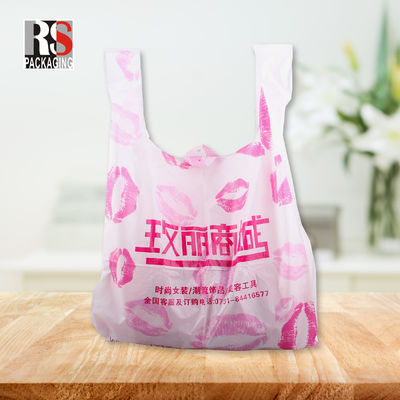 재활용 티셔츠 패치 손잡이 식료품 쇼핑용 플라스틱 가방 사용자 정의 색상